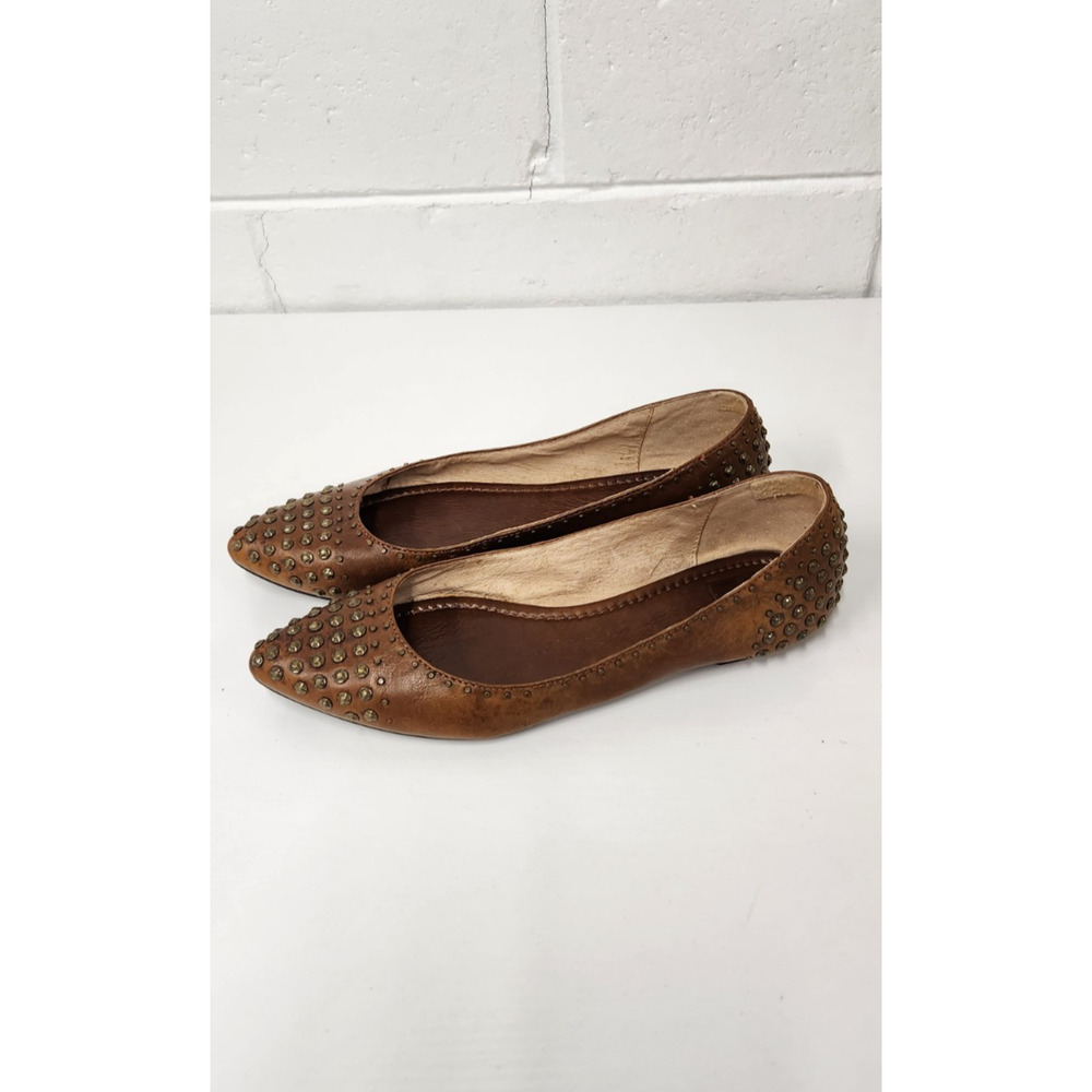Frye Women's Regina Studded Ballet Flats, Size 8.5M In Brown. Genuine Leather